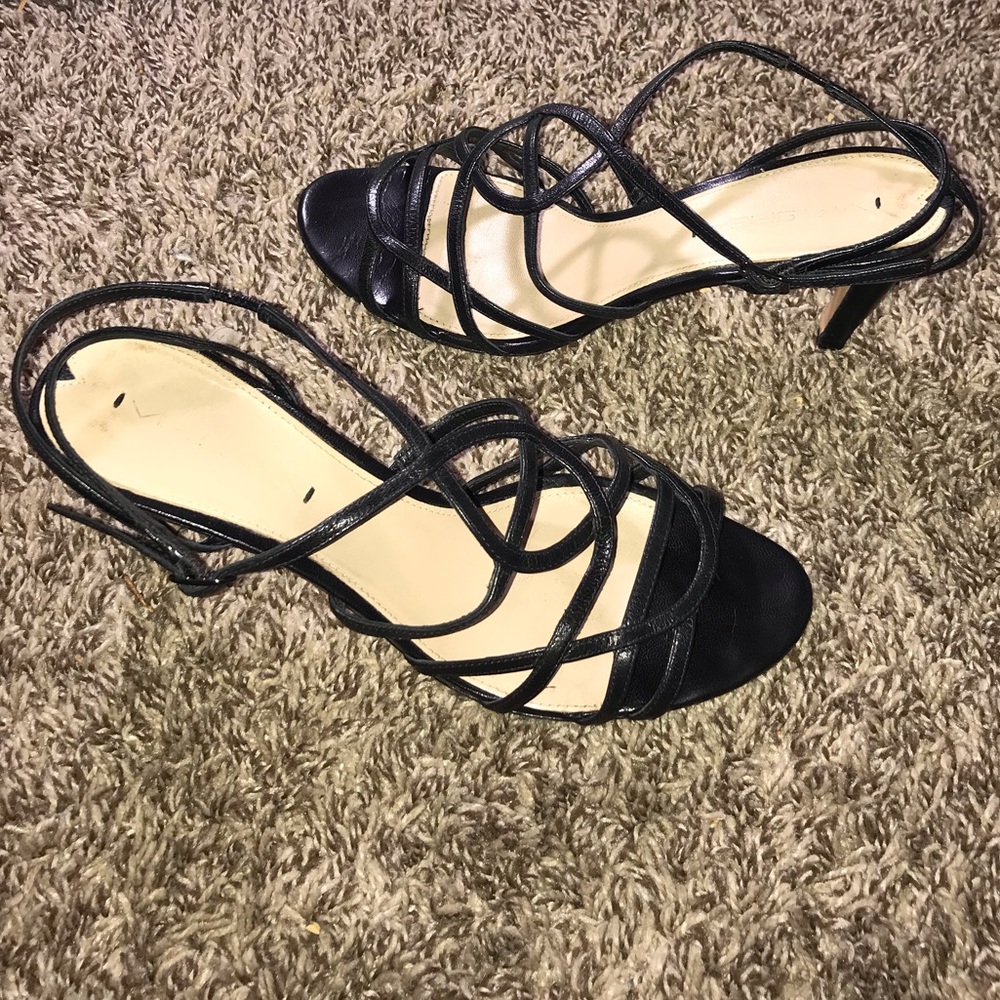 Via Spiga Black Strappy Heeled Leather Sandals